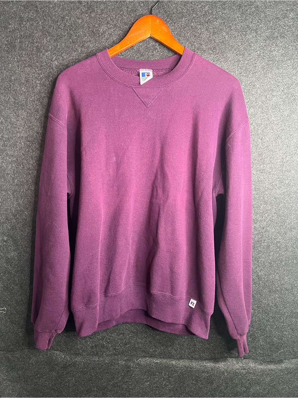 Vintage 90s Russell Athletic Blank Purple Crewneck Sweatshirt Mens L Made In USA